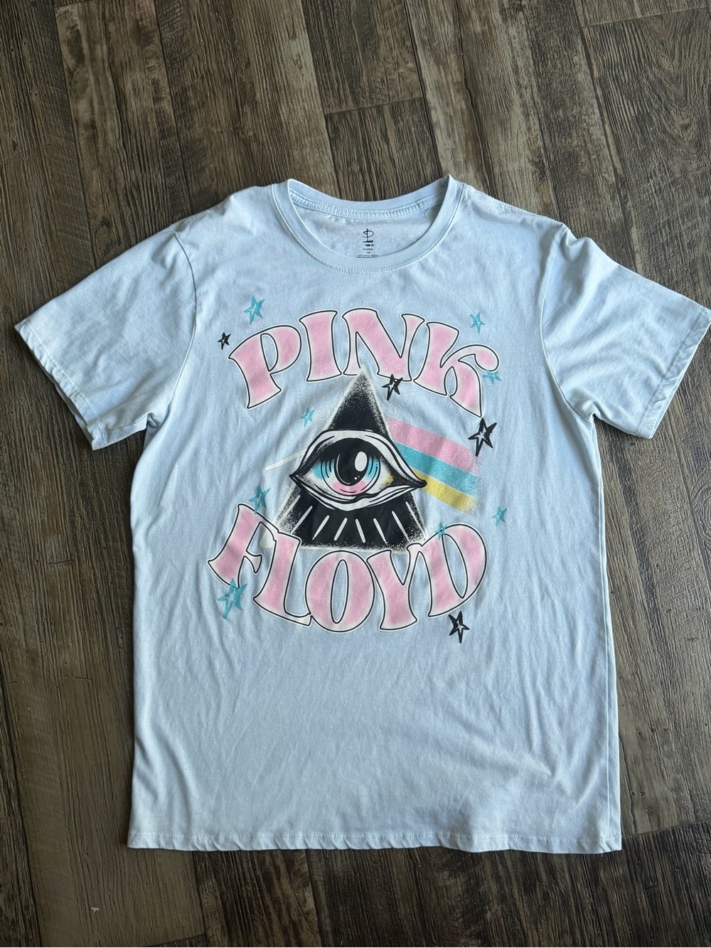 Pink Floyd Pastel Graphic Tee - White with Pink, Blue & Yellow